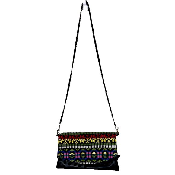 Unbranded Handbags - Boho Embroidered Leather Crossbody Bag Womens PomPom Trim Festival Hippie Purse